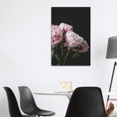 Pink Peonies On Black I by Chelsea Victoria - Wrapped Canvas Print