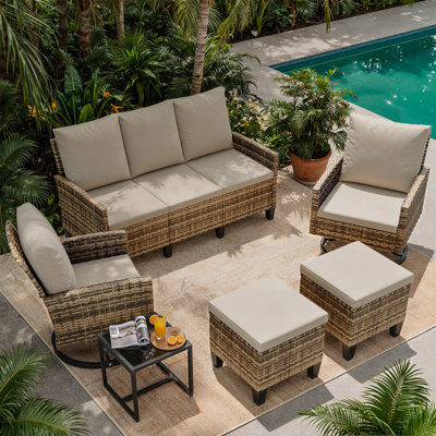 5 - Person Wicker Outdoor Modular Sectional Seating Group With Ottoman