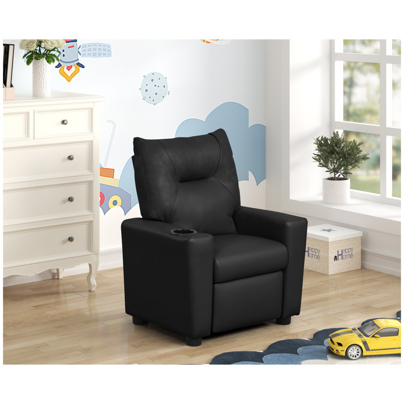 Fauteuil inclinable noir en cuir PU pour enfants avec porte-gobelet - 23 po de largeur