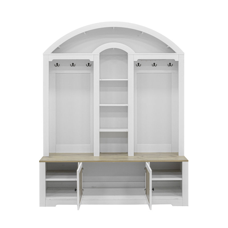 72"H Multi-Functional Wardrobe with Shoe Racks, Hooks & Clothes Hanger, Modern Entryway Storage, White, White/Walnut