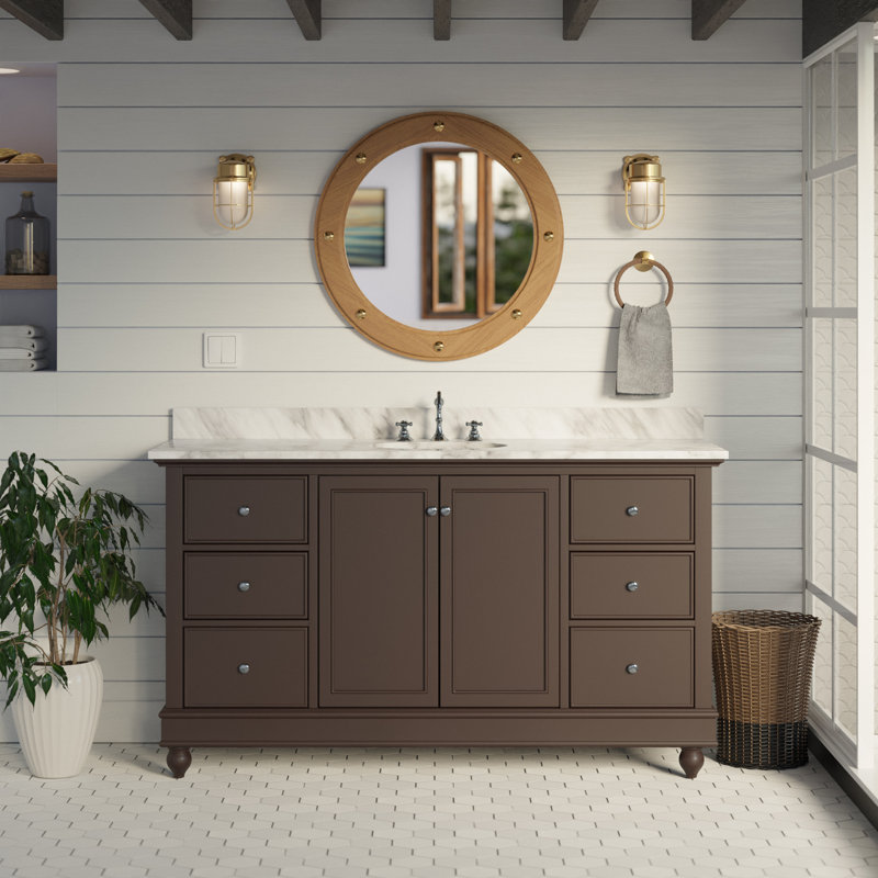 Ensemble de meuble-lavabo simple 60 po Ferdinand, Chocolat, Marbre de Carrare