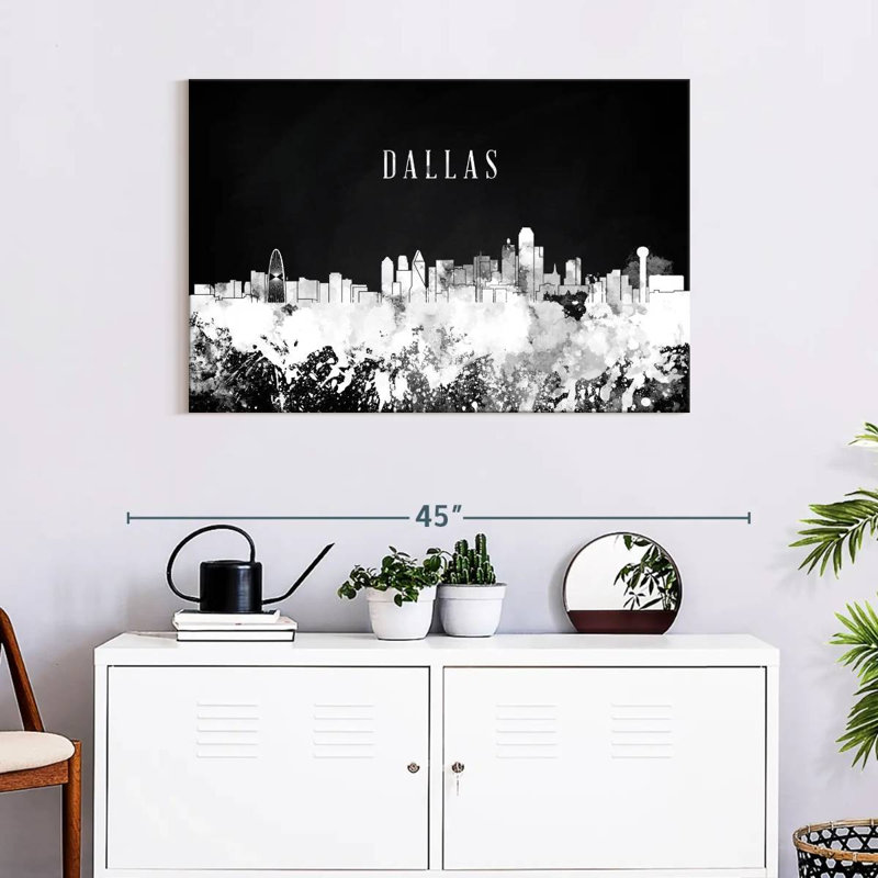 Impression sur toile Dallas Skyline BW, H 24 po x l 36 po x P 1,25 po
