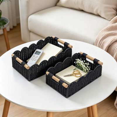 Panier de rangement pour papier hygiénique en corde tissée avec bord festonné, ensemble de 2 pour tablette de toilette, comptoir de salle de bain, tablette de salon