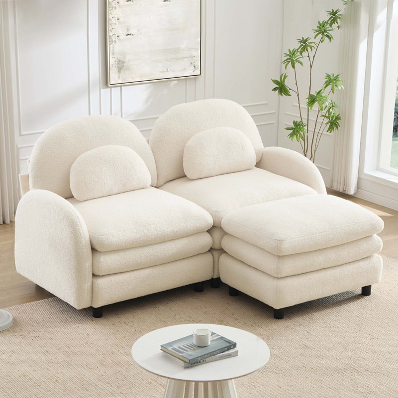 Canapé-lit modulaire Teddy, Blanc beige