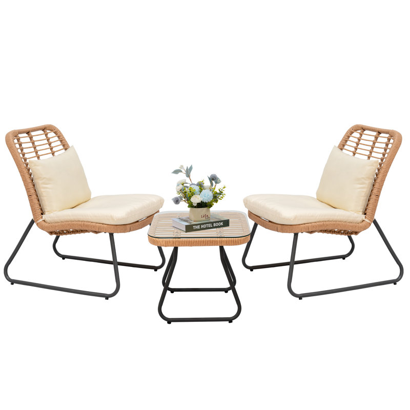 Ensemble de conversation d'extérieur pour 2 personnes avec coussins Arkyn, Beige