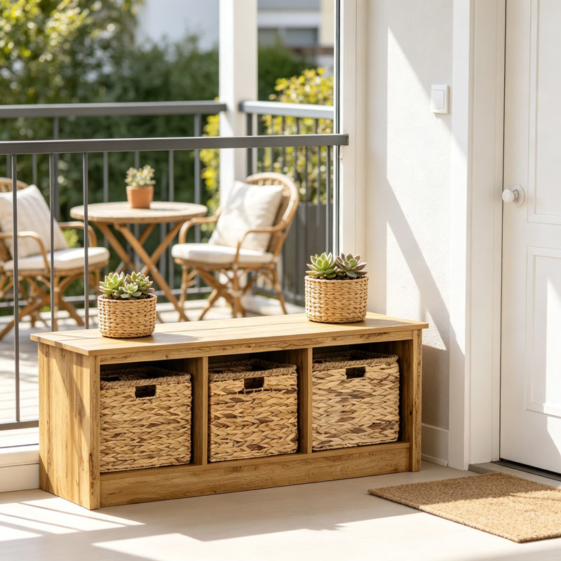 Contemporary Mudroom Bench With Storage, Nordik Oak Finish, Entryway Storage Bench With Three Compartments, Sturdy Wood Construction