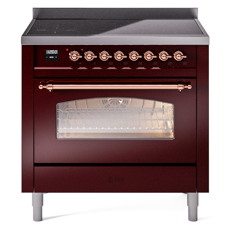 ILVE Nostalgie II Series 36 inch Induction Range with 6 Induction Elements (Glass Door), Burgundy/Copper