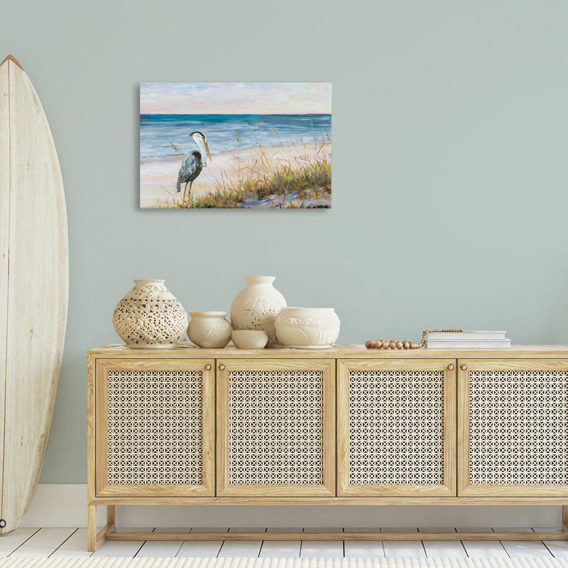 «Calm Pelican on Beach», art mural par Julie DeRice, 30" H x 20" W