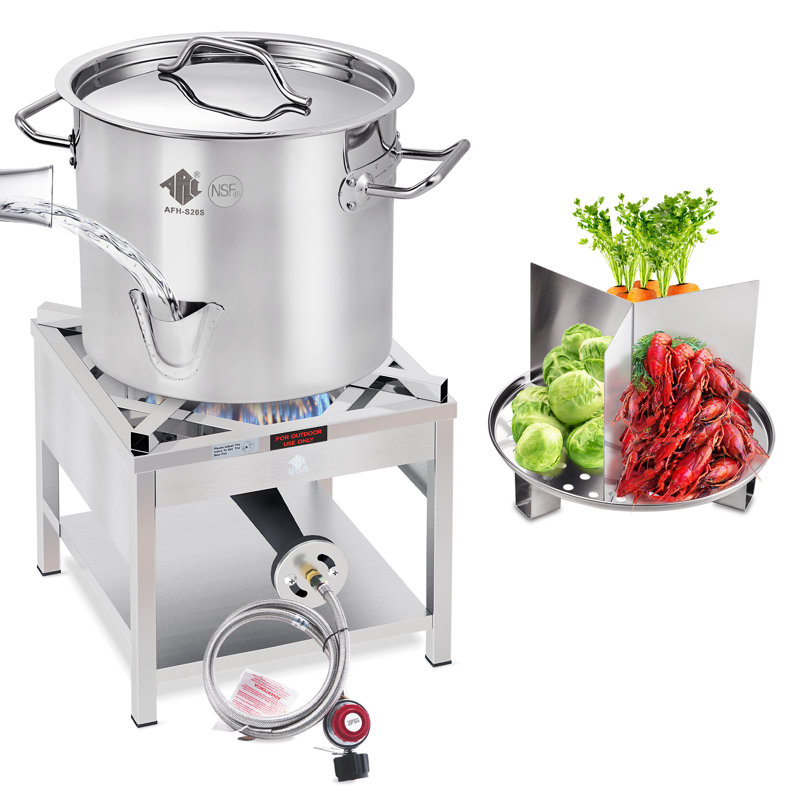 Casserole à vapeur en acier inoxydable de 52 pte avec brûleur au propane pour la cuisson en plein air - Grande marmite avec bec à eau, cloison et support à vapeur