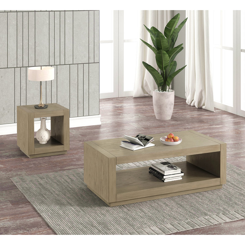 Table basse rectangulaire avec socle et tablette inférieure ouverte, Naturel