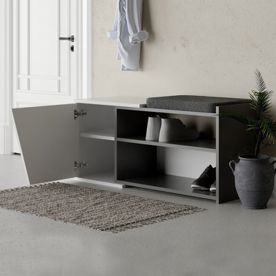 Modern Shoe Cabinet with Soft-Close Hinges, Anthracite & White, 41.2 x 18.5 x 14.8 inches | 100% Melamine Coated Particle Board, 0.71 inches Thick | Easy to Clean, Stylish Design, 77 lbs Weight Capacity, Perfect for Entryway & Hallway