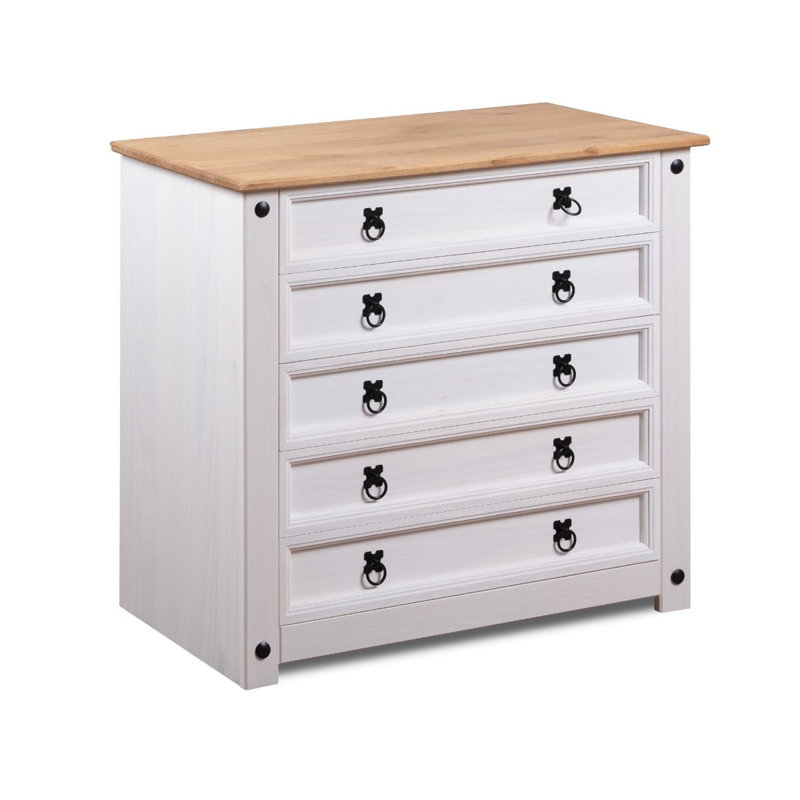 Solid Wood 89 cm W Chest of 5 Drawers