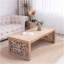 Table basse 47,2 po en bois sculpté rustique - aspect fait à la main avec panneaux latéraux ornés, finition naturelle-613594875