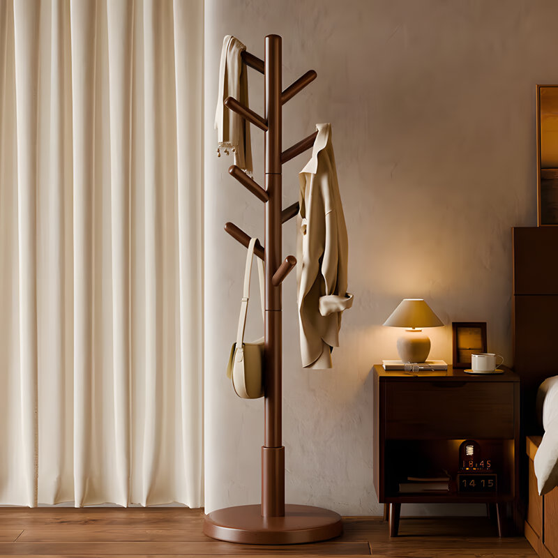 Solid Wood Coat Rack Stand For Bedroom, Entryway, Living Room Or Office - Freestanding Hanging Clothes Organizer With Multiple Hooks