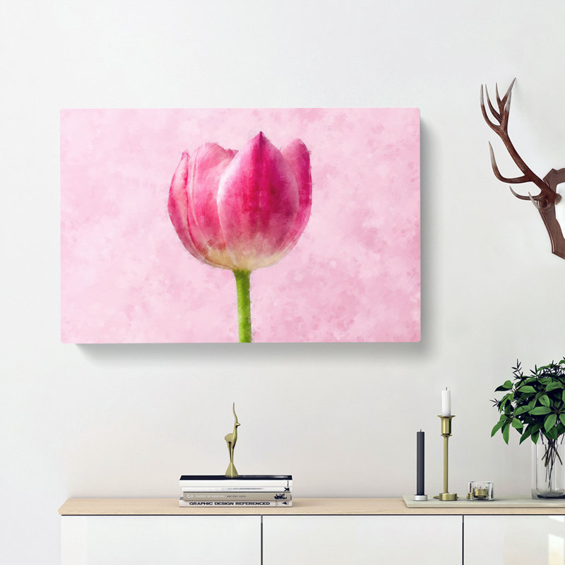 Perfectly Pink Tulip Flower - Wrapped Canvas, 50cm H x 76cm W x 3cm D