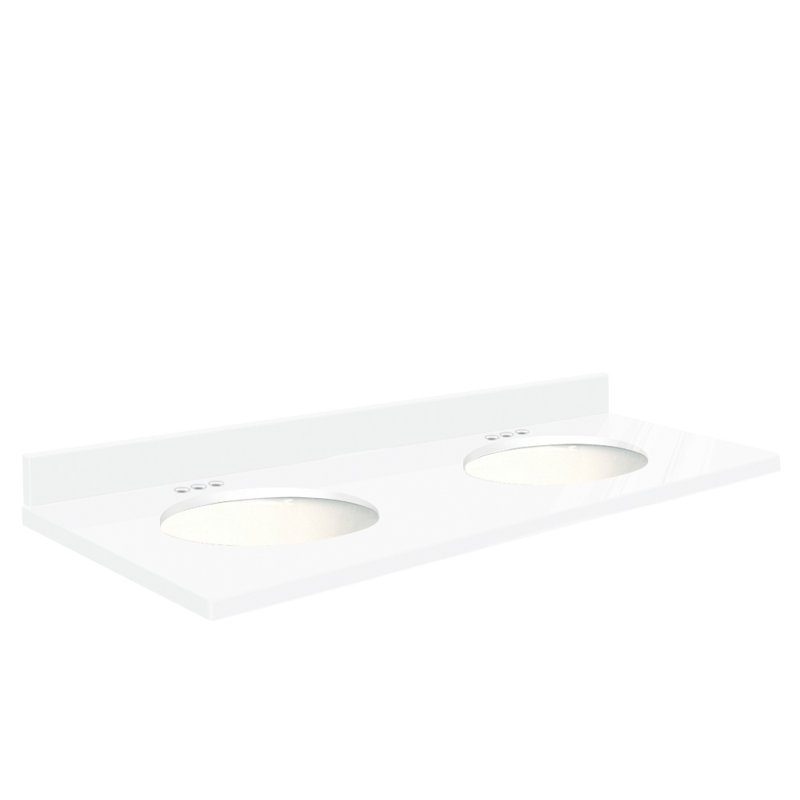 Plateau de salle de bain double 61 po meuble-lavabo, Centré de 8 pouces, Blanc, Côte de Sorrento