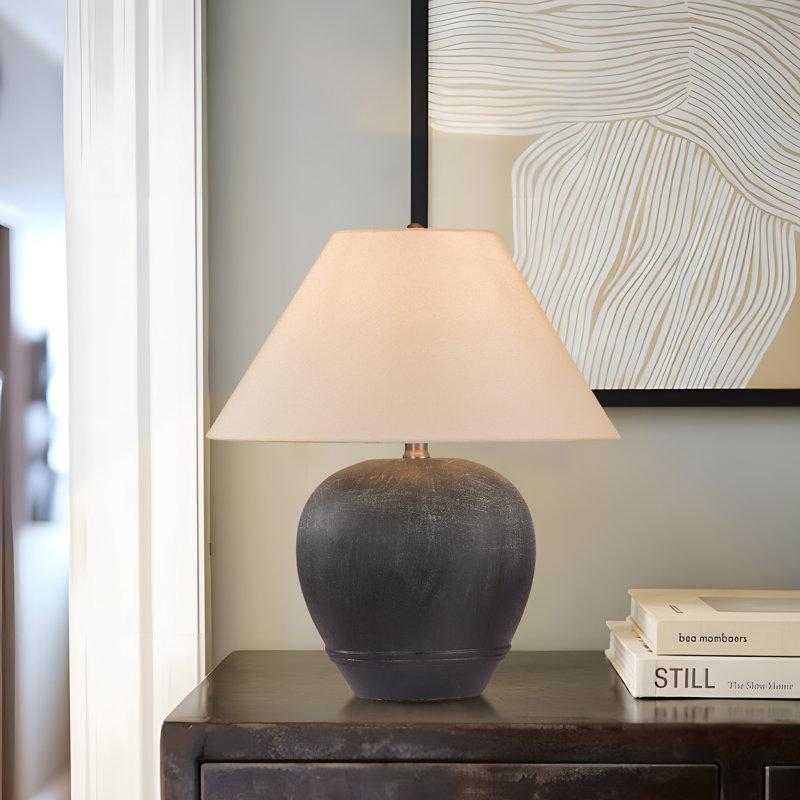 Ceramic Table Lamp, Shad Black, 46cm H x 40cm W x 40cm D