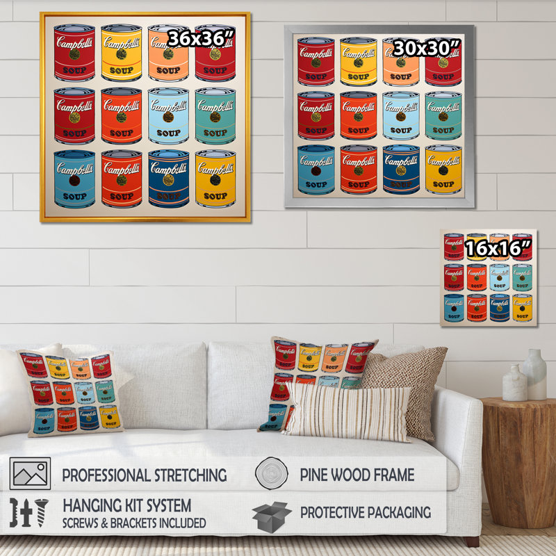 Pop Art Soup Collage II - Milk Wall Art, Wrapped Canvas, 16" H x 16" W x 1" D