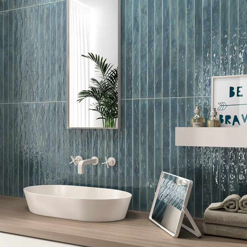 Makalu 2" x 20" Zellige Porcelain Wall Tile, Cielo Sky Blue