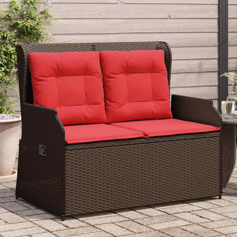 vidaXL Garden Bench Brown Poly Rattan, Red /Brown