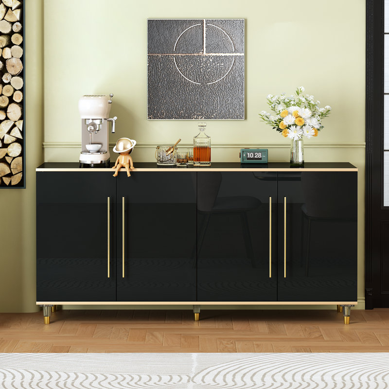 Grande armoire de 63 pouces, rangements avec 4 portes et tablettes réglables , Noir, noir, noir, noir