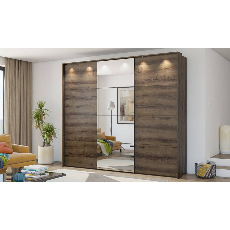 Jair 3 Door Manufactured Wood Wardrobe, Oak Monastery