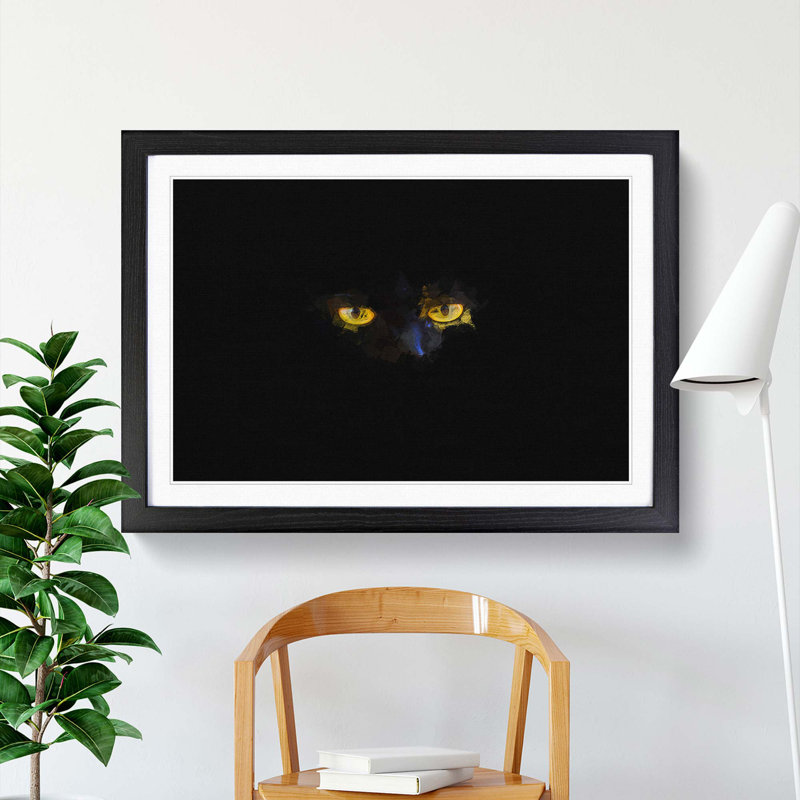 Eyes of a Cat in Abstract - Picture Frame Graphic Art Print, 27cm H x 36cm W x 2cm D, Black Framed