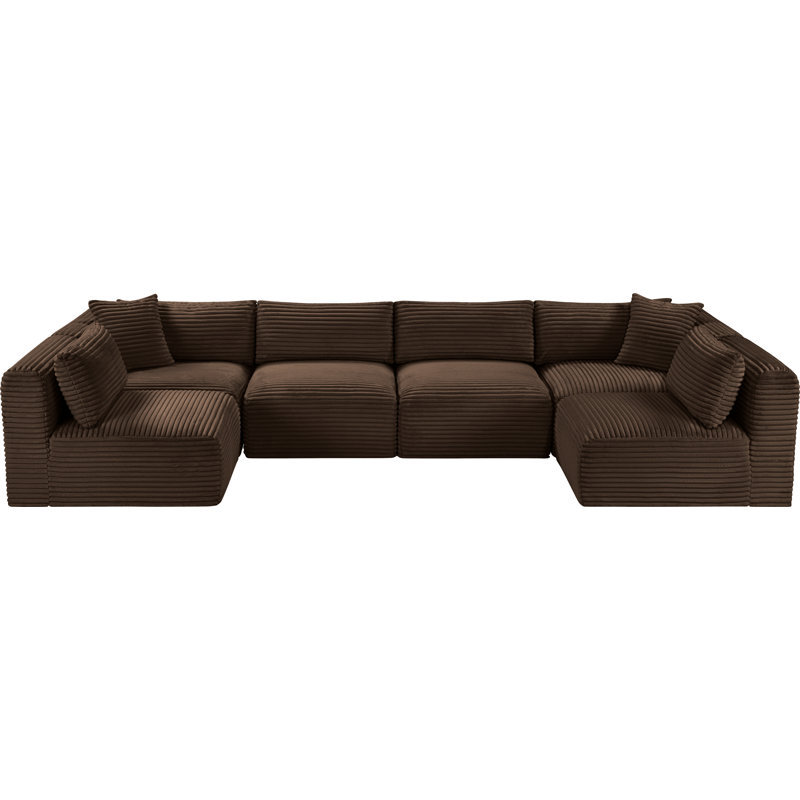 Canapé modulaire Carmean, Velours côtelé texturé brun, 4 sans accoudoirs, 2 en coin