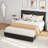 King Bed Frame With Upholstered Headboard, Heavy-Duty Platform Bed Frame With Strong Wood Slats-2128307089-2128307088