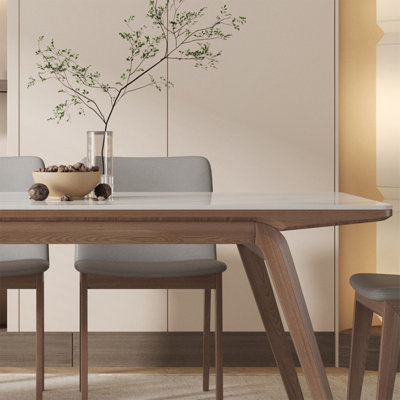 4 - Person Light-walnut Rectangular Sintered Stone + Solid Wood Dining Table Set