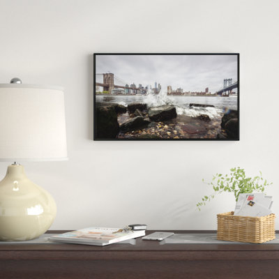«Skyline with Brooklyn Manhattan Bridges», reproduction de photo sur toile tendue encadrée