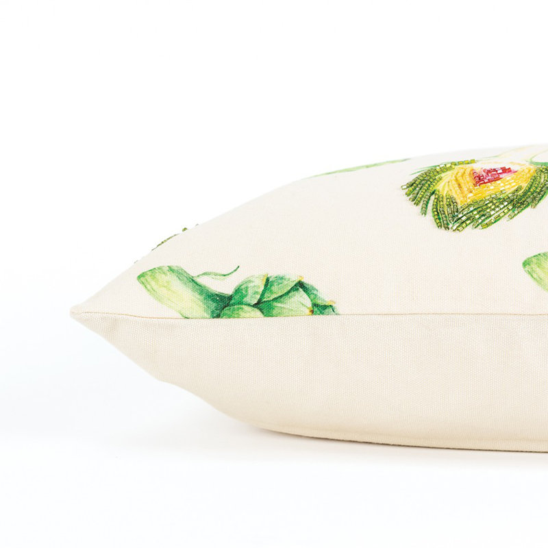 Coussin lombaire brodé Artichoke, Abstrait vert citron