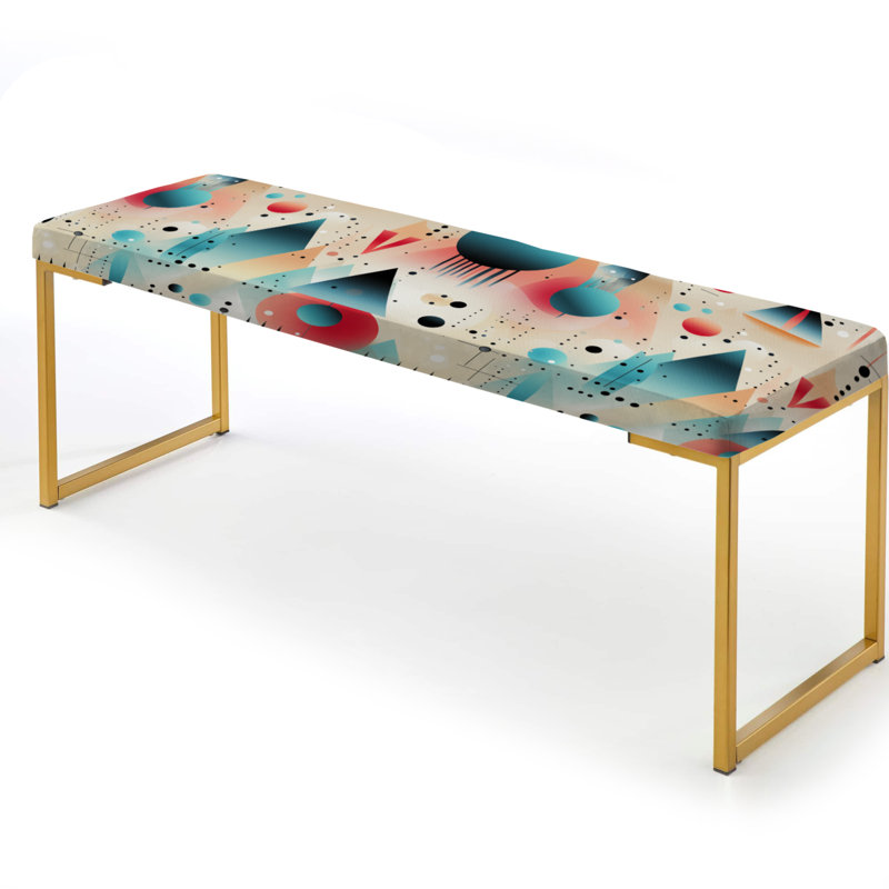 Blue Funky Retro Triangular Sphere Dream - Vintage Upholstered Gold Bench