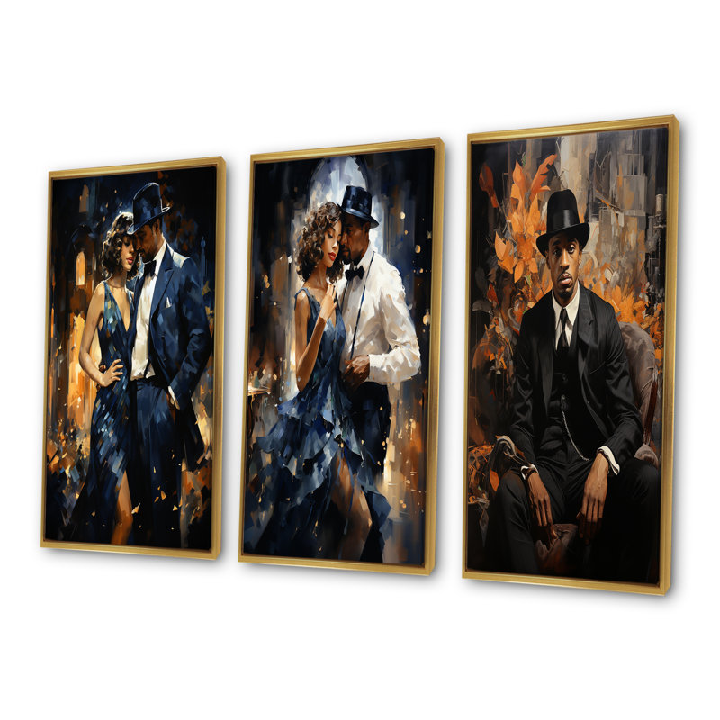 Ensemble de salon Harlem Renaissance, Cadre flottant doré, H 40 po x l 60 po
