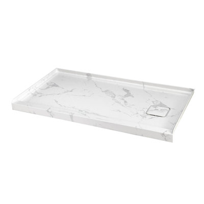 Base de douche rectangulaire 60 po x 32 po blanche avec seuil simple et drain à droite, plateau de douche en alcôve en acrylique antidérapant, finition résistante aux égratignures, facile à nettoyer