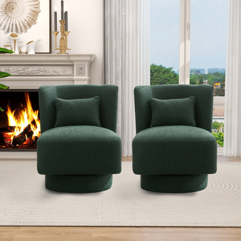 Ollia Upholstered Swivel Slipper Chair, Green 100% Polyester