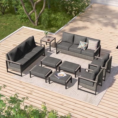 Ensemble de canapé de patio en rotin de 9 pièces 9 pièces, ensemble de conversation pour meubles d'extérieur toutes saisons avec table d'appoint, canapé modulaire robuste pour terrasse avec jardin et terrasse