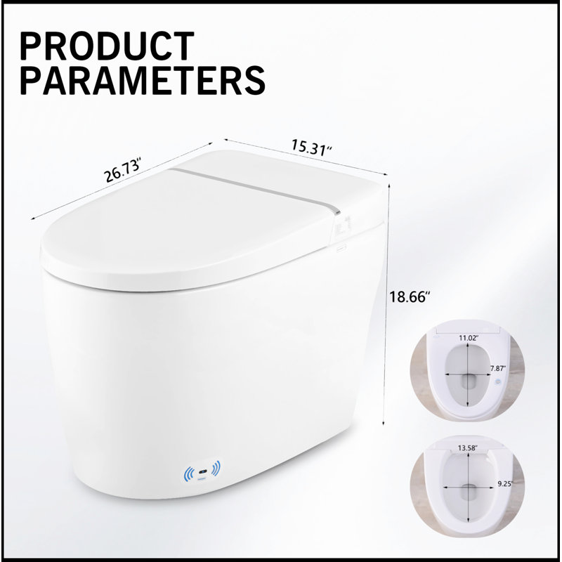 White Ceramic Smart Toilet Bidet Combo with Heated Seat and Remote Control