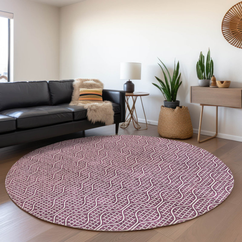 Tapis aubergine de qualité supérieure lavable à la machine Prisco, Rond 8 pi