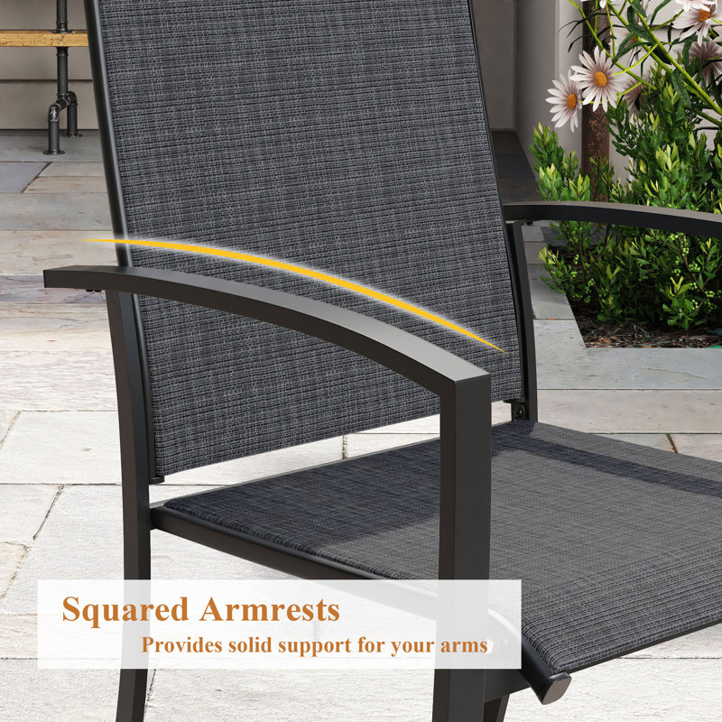 8-Person Outdoor Square Patio Dining Set With Stackable Armchairs, Black
