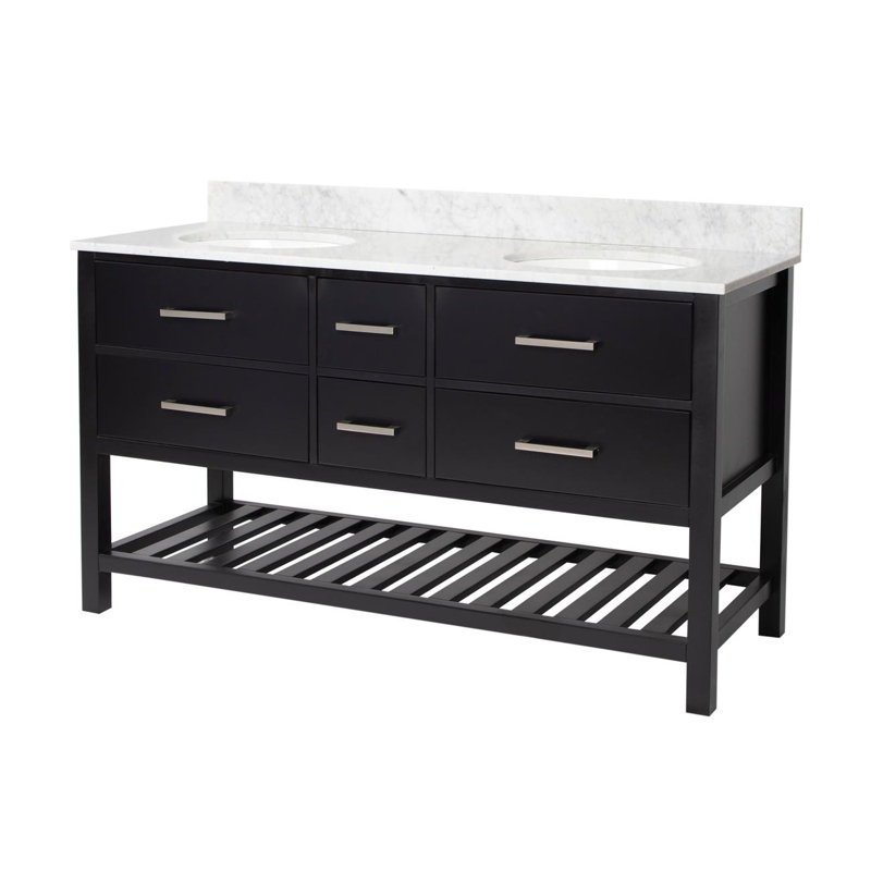 Meadowbrook 60'' Double Bathroom Vanity with Top, White, Grey Quartz