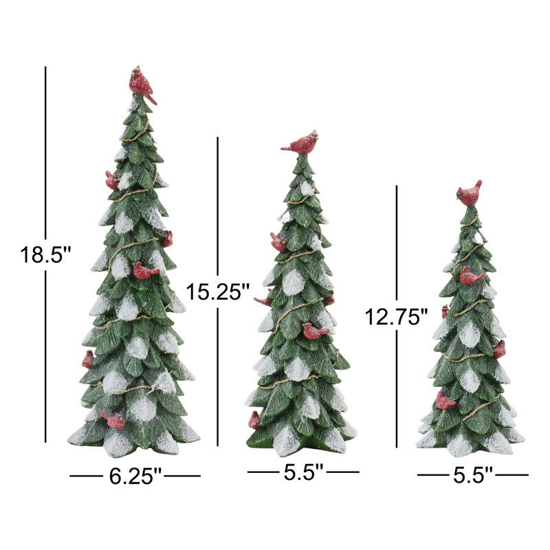 Frosted Cardinal Pine Tree (Set of 3)