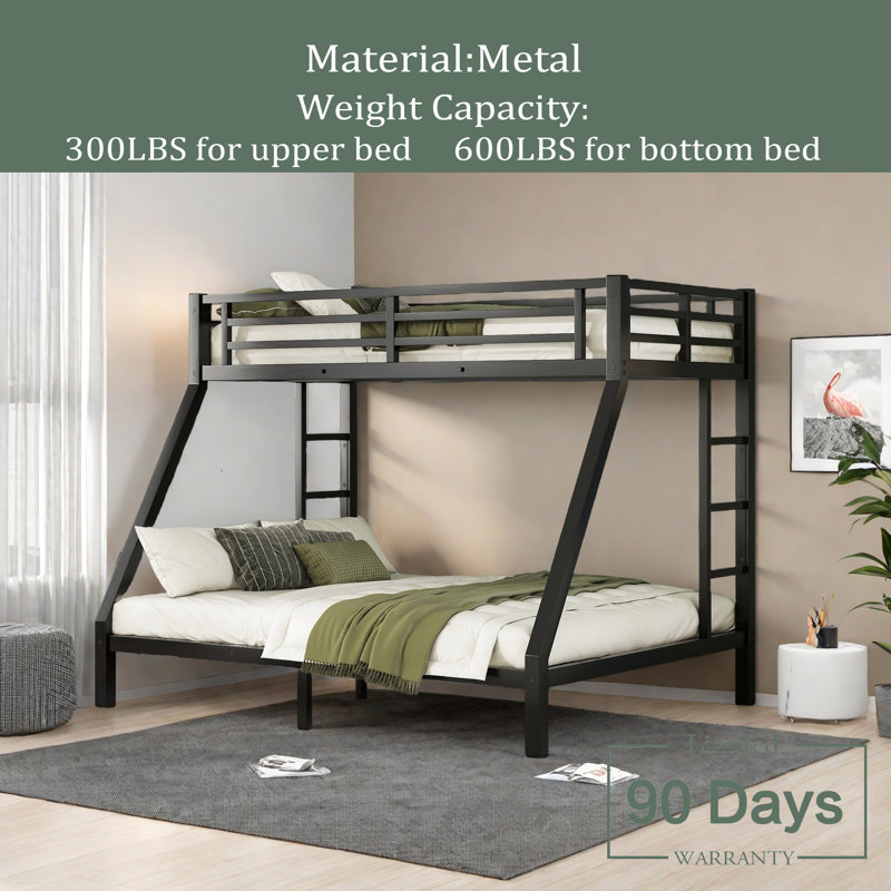 Metal Twin XL Over Queen Bunk Bed For Teens And Adults,Space-Saving/Noise Reduced/No Box Spring Needed, Twin XL Over Queen