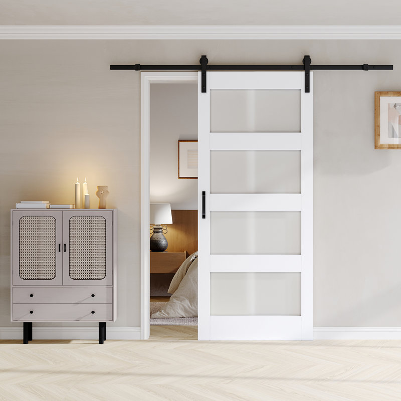 Glass and Manufactured Wood Sliding Barn Door with Installation Hardware Kit, 36" x 84"