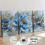 Pivoine dorée bleu glacier, impression sur toile 3 pièces pour une ambiance texturée de salon-2116195024