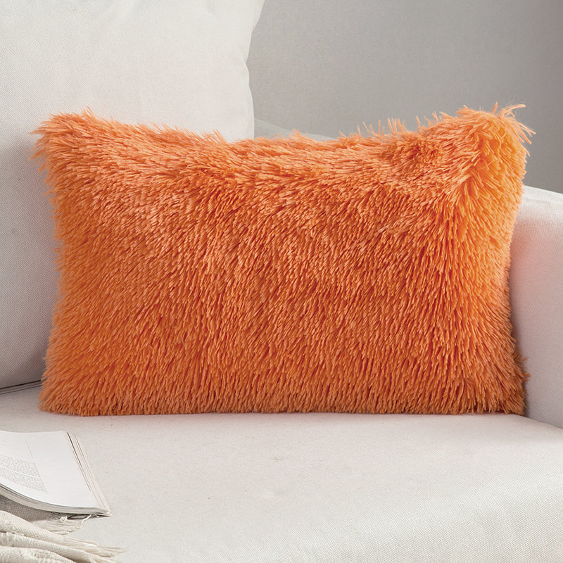 Ensemble de 4 housses de coussin en fausse fourrure II, Orange