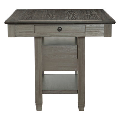 1Pc Counter Height Table With 4 Drawers Wine Rack Display Shelf Transitional Dining Furniture Antique Gray And Coffee Finish Storage Table