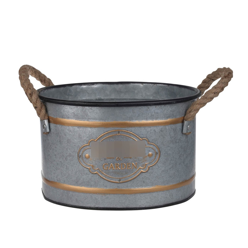 3 Metal Decorative Pots With Rope Handles And Gold Ornament Detail, Grey Multi - Tint, Space Saving Storage Option, 4.2 Lbs Of Nesting Details, Multi, Galvanized Metal, Cottage Aesthetic, Storage,