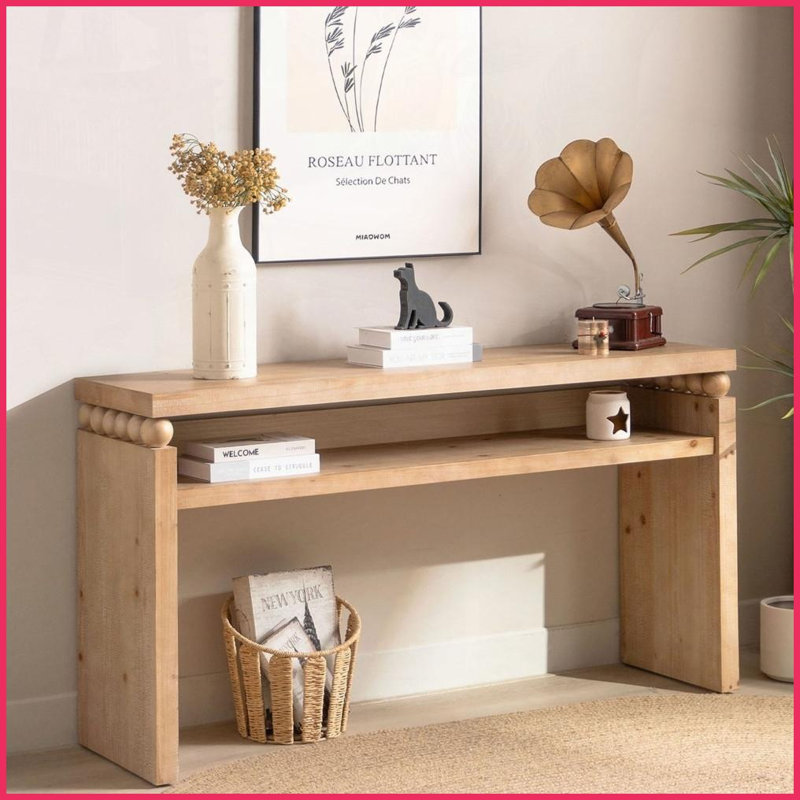Table basse rustique en bois naturel 59 po - Console peu encombrante pour couloir / salon avec tablette ouverte