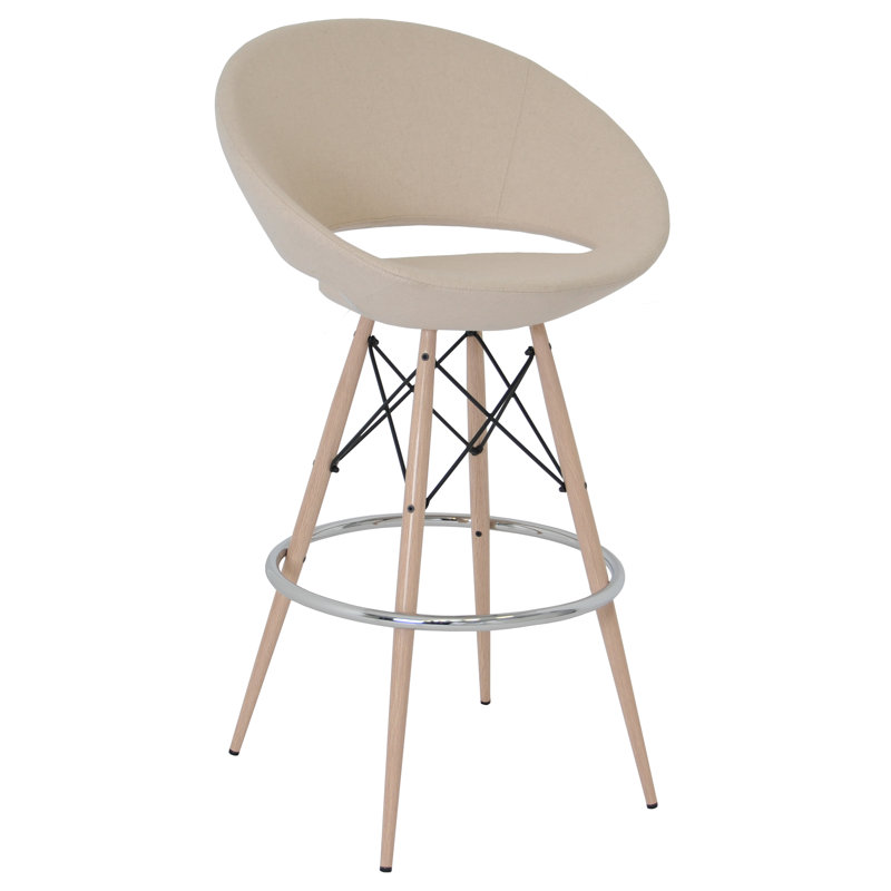 Tabouret Crescent, Tubes naturels / tiges chromées, Similicuir os